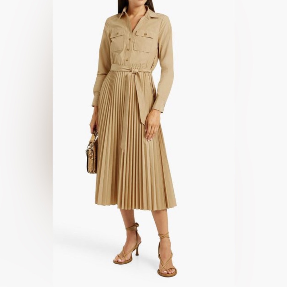 10 Crosby Derek Lam Women  Limestone Belted Taffeta Midi Shirt Dress Size 2